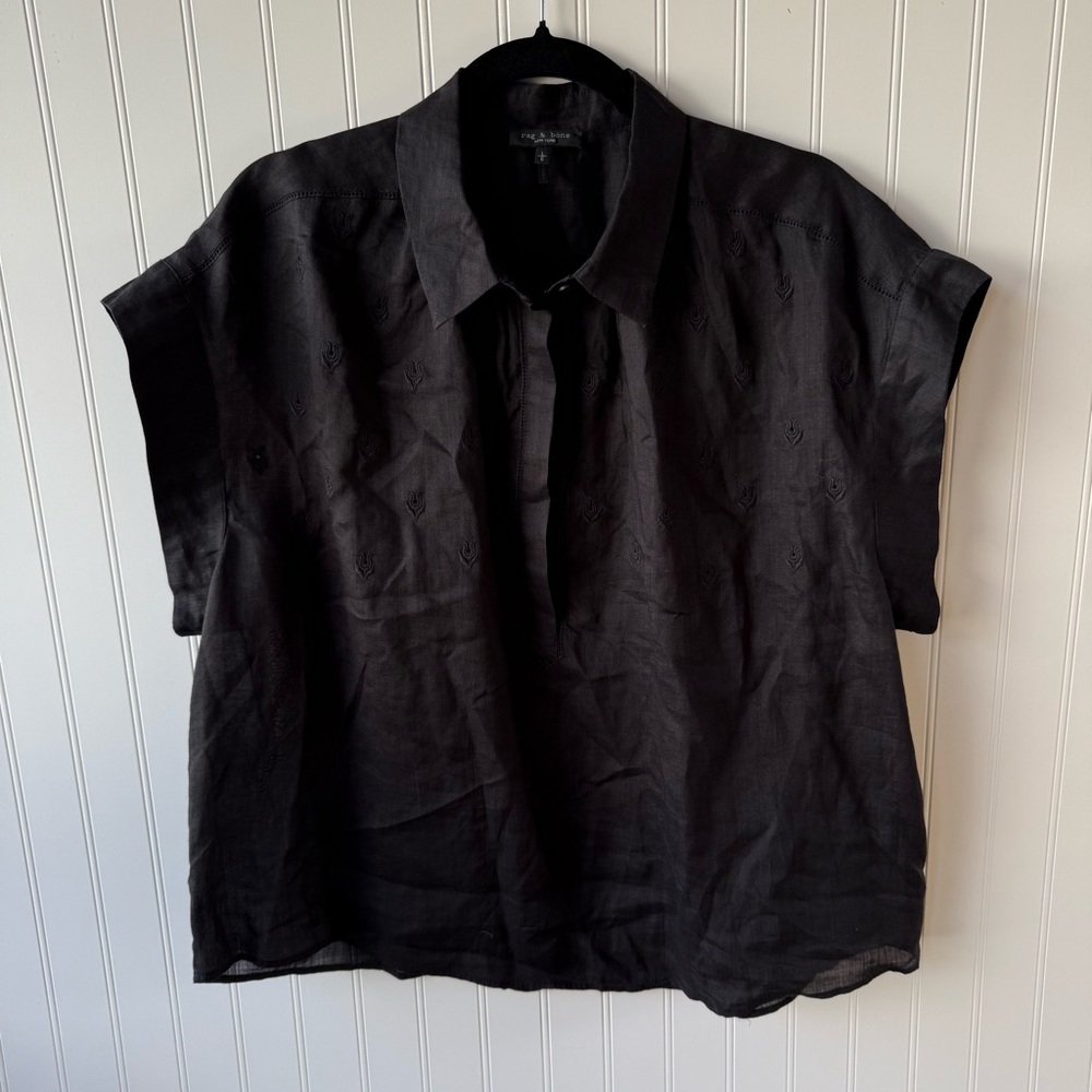 Rag & Bone Robin Embroidered black Short Sleeve Top